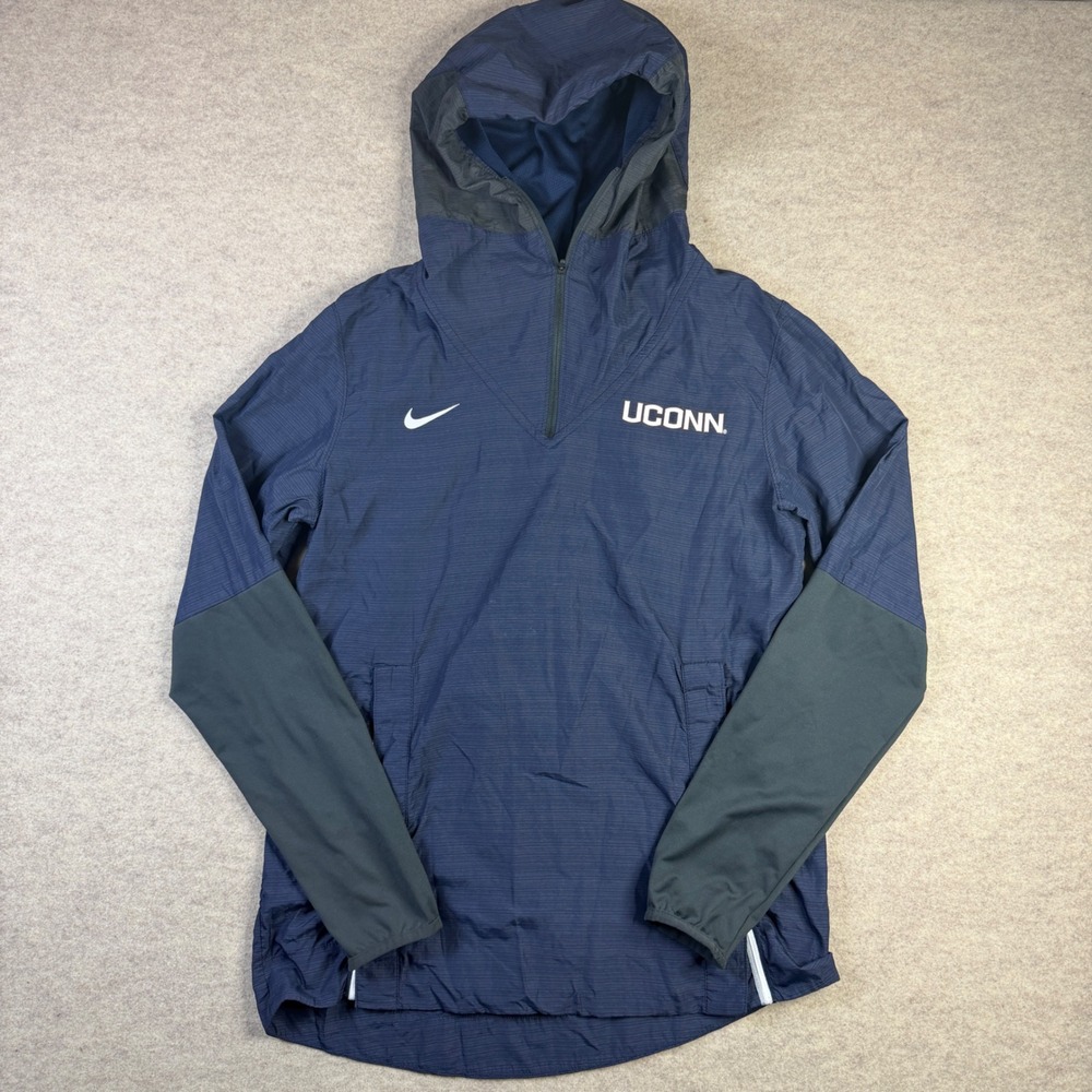 Nike UConn Huskies Mens Small 1/4 Zip Hooded Windbreaker Jacket Navy Blue